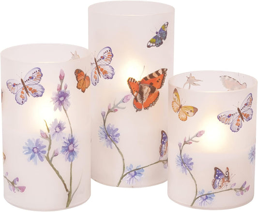 Butterflies and Wildflowers Flameless LED Glass Pillar Candles