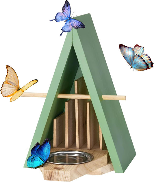 Butterfly House Butterfly Feeder for Outdoors - Wooden Butterfly Houses for Garden Decoration Natural Butterfly Habitat - Green