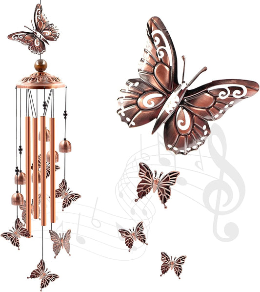 Wind Chimes Outdoor Clearance, Butterflies Aluminum Tube Windchime with S Hook,Patio Garden Decor, Housewarming Gift.