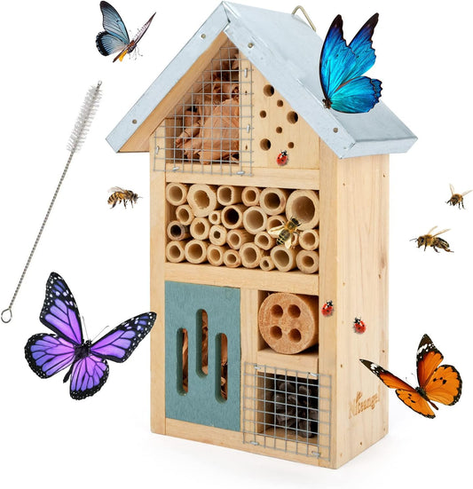 Natural Wooden Insect Hotel, Garden Insect House for Ladybugs, lacewings, Butterfly, Bee, Bug